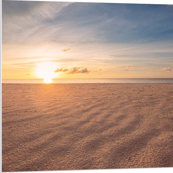 PVC Schuimplaat- Close up van het Strand met Mooie Zonsondergang - 80x80 cm Foto op PVC Schuimplaat