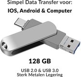 Multifunctioneel USB-Stick 128GB Metal | Simpel data, fotos en videos overzetten van of naar Smartphones en Tablets | 128GB geheugen ingebouwd | USB 2.0 & USB 3.0 | Robuust Metalen legering |Makkelijk aan een sleutelbos vast te maken