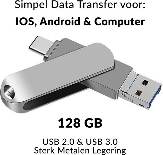 Multifunctioneel USB-Stick 128GB Metal | Simpel data, fotos en videos  overzetten van... | bol