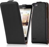 Cadorabo Hoesje geschikt voor Huawei ASCEND P6 MINI in KAVIAAR ZWART - Beschermhoes Case Cover in flip-design, gemaakt van glad kunstleder