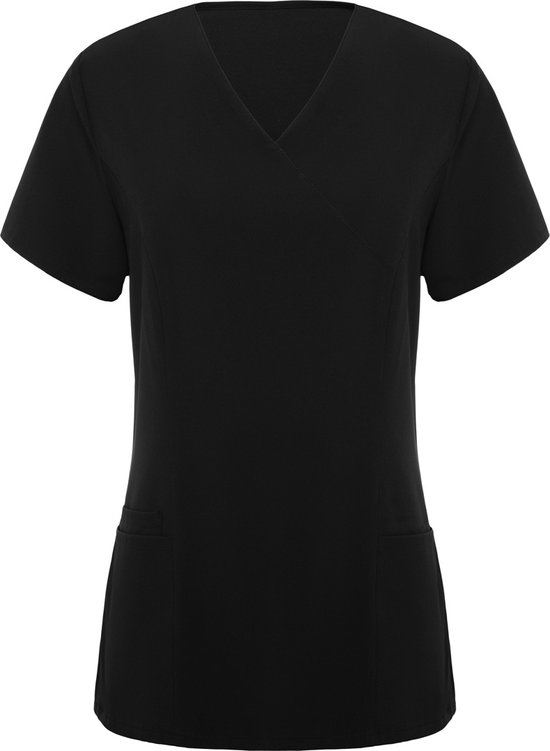 Chemise manches courtes femme noire pour les professions de l'hygiène (beauté, laboratoire, nettoyage et alimentation) taille XL