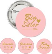 4-delige babyshower button set Tribal rose - babyshower - genderreveal - zwanger - geboorte - oma - opa - big sister - big brother