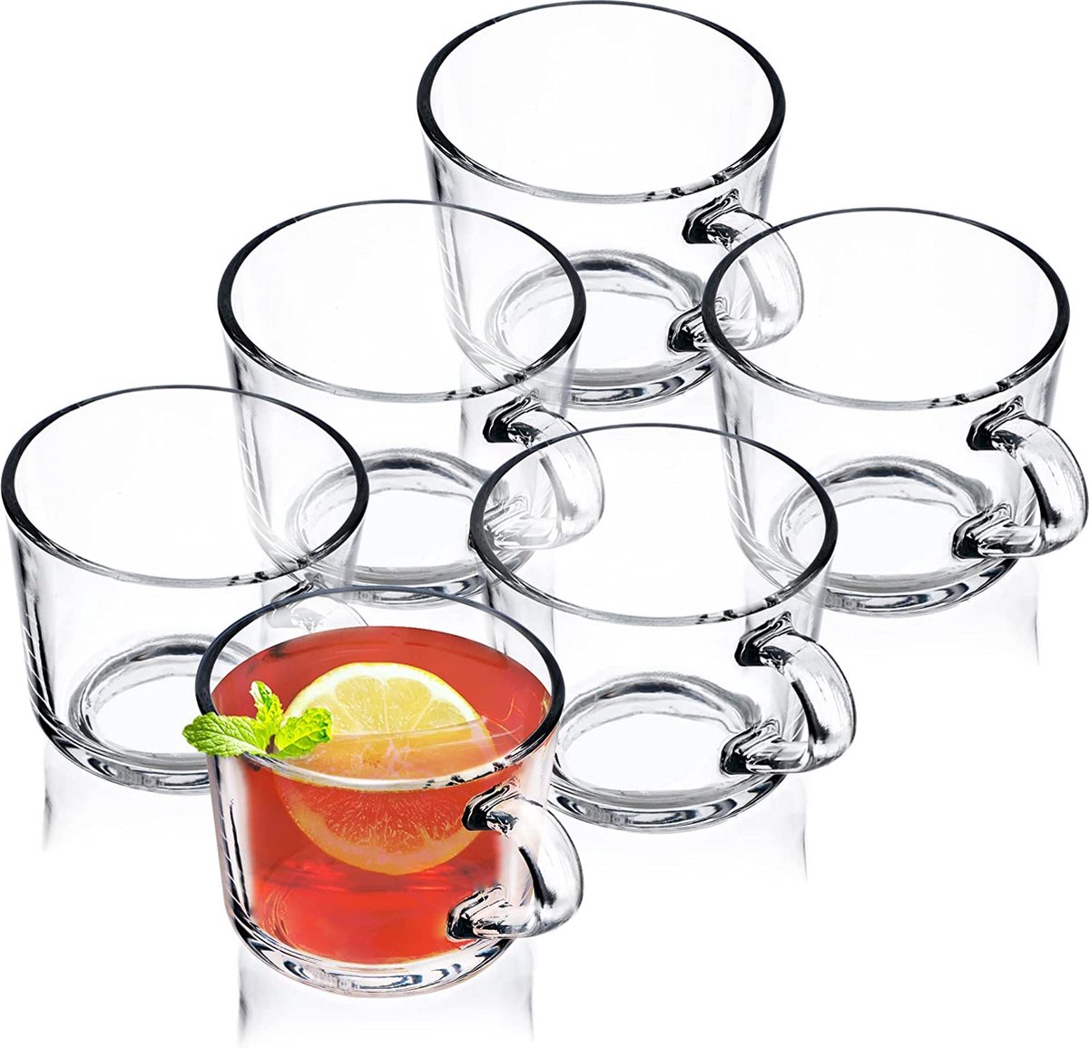 KADAX Theeglazen, set van 6 glazen met handvat, glazen bekers voor 6 personen, vaatwasserbestendig, drinkglazen voor thee, koffie, water, sap, drank, sapglazen, waterglazen, glazenset