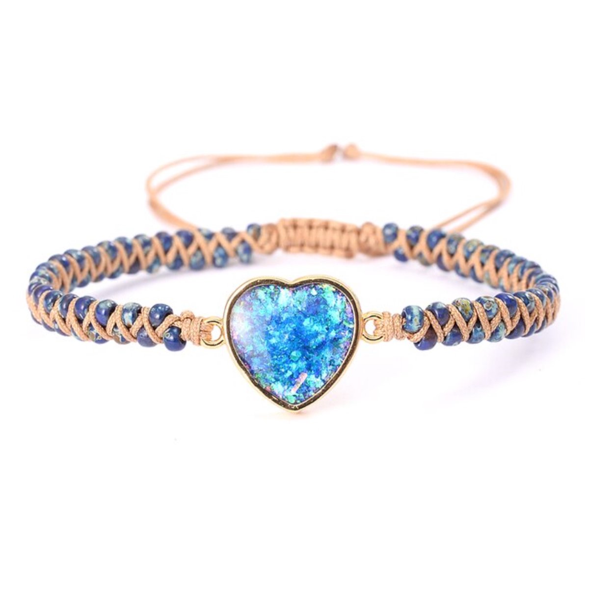 Marama - verstelbare armband Heart Opal Blue - edelsteen Opaal - vegan - damesarmband