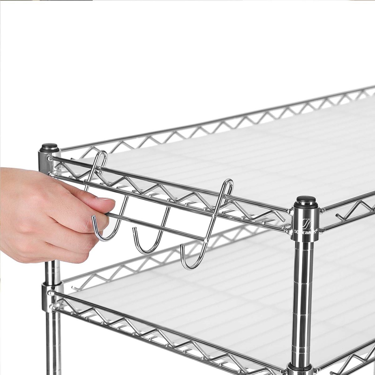 Magnetronrek - Keukenrek - Met 2 niveaus - Tafelorganizer - Met 2 verstelbare planken - 8 haken - Zilver