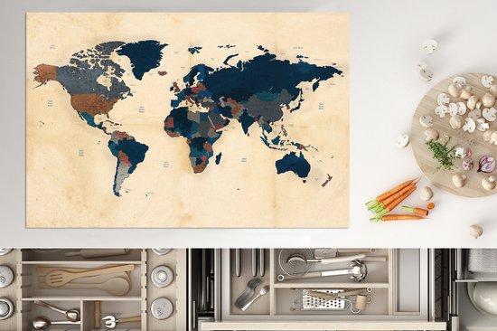 KitchenYeah® Inductie beschermer 77x51 cm - Wereldkaart - Vintage - Papyrus - Kinderen - Jongens - Meisjes - Kookplaataccessoires - Afdekplaat voor kookplaat - Inductiebeschermer - Inductiemat - Inductieplaat mat
