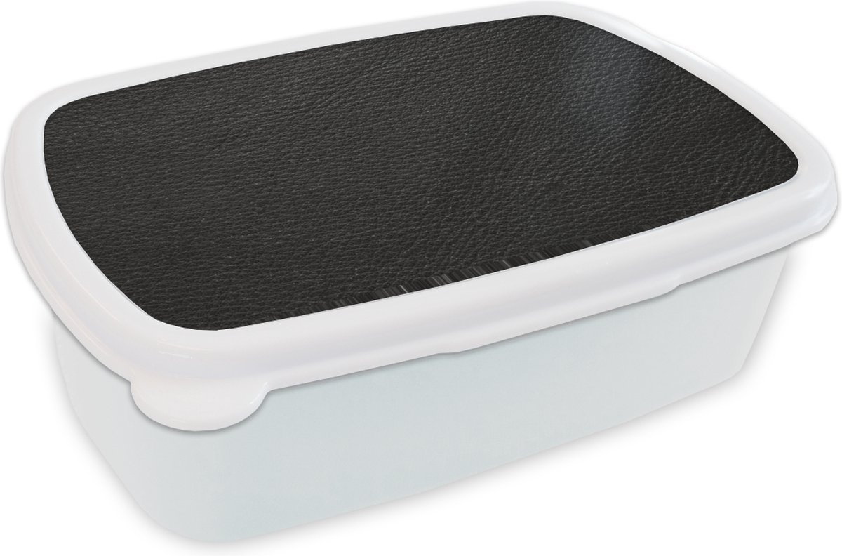 Broodtrommel Wit - Lunchbox - Brooddoos - Leer - Lederlook - Zwart - Grijs - 18x12x6 cm - Volwassenen