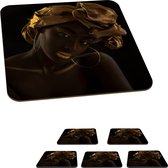 Sous- Sous-verres à lunettes - Femme - Foulard - Or - Luxe - 10x10 cm - Sous-verres en verre - 6 pièces