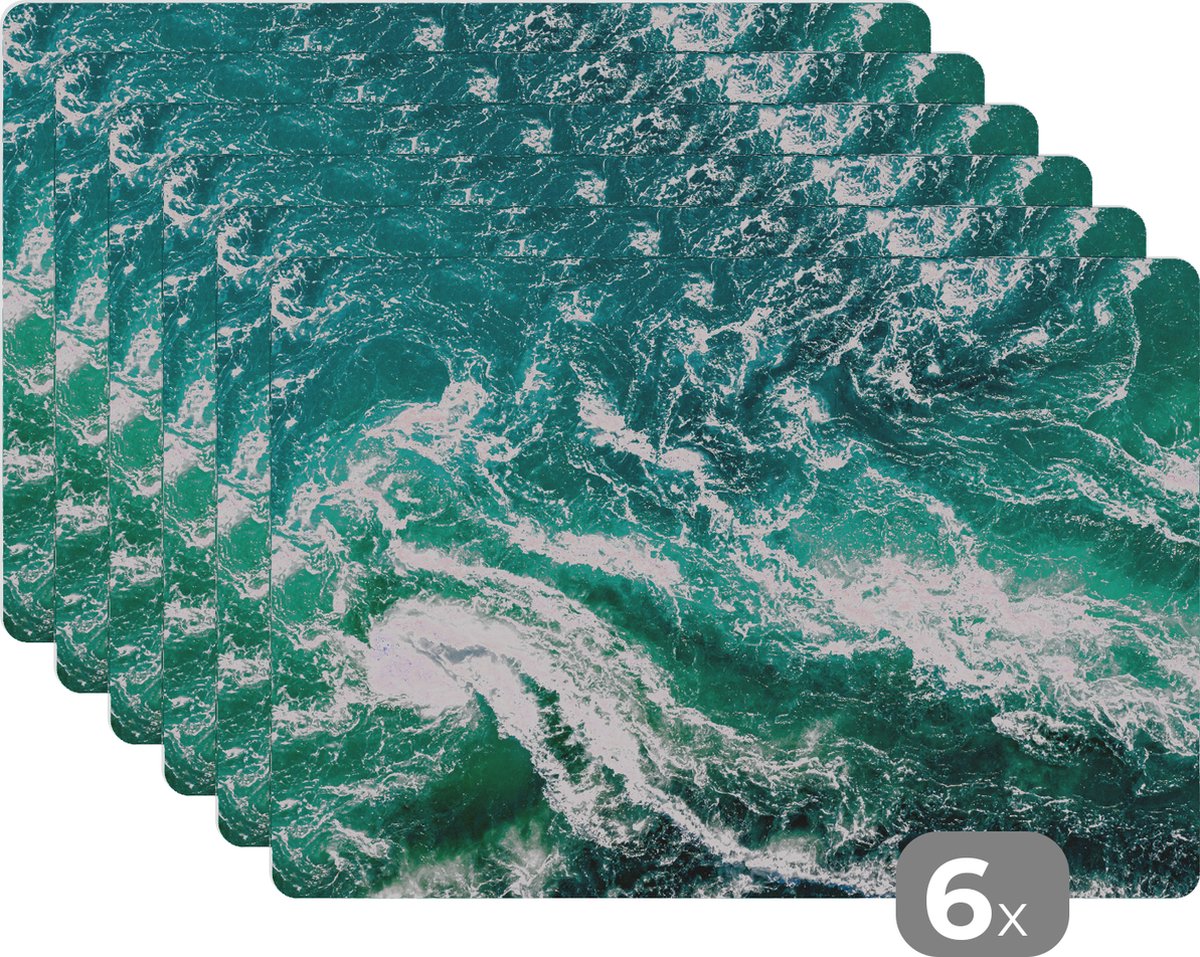 Placemat - Placemats kunststof - Oceaan - Water - Zee - Luxe - Groen - Turquoise - 45x30 cm - 6 stuks - Hittebestendig - Anti-Slip - Onderlegger - Afneembaar