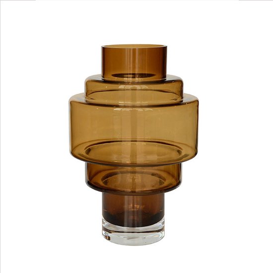 Vaas Kasai | Cognac - Bruin | Uniek Design | Mond geblazen Glas | Ø23 x H35 cm
