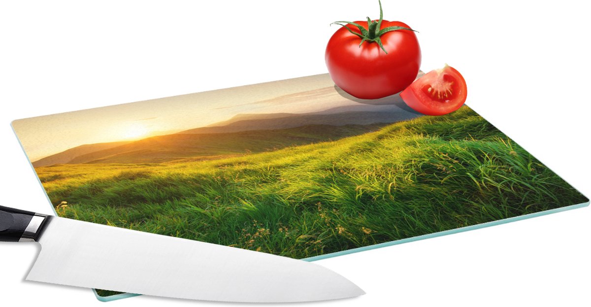 Glazen Snijplank - 28x20 - Gras - Heuvels - Zon - Natuur - Landschap - Snijplanken Glas