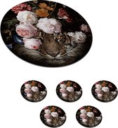 Onderzetters voor glazen - Rond - Bloemen - Jan Davidsz de Heem - Tijger - Schilderij - Stilleven - Oude meesters - 10x10 cm - Glasonderzetters - 6 stuks