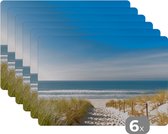 Placemat - Placemats kunststof - Strand - Zee - Duin - Zand - Zomer - 45x30 cm - 6 stuks - Hittebestendig - Anti-Slip - Onderlegger - Afneembaar