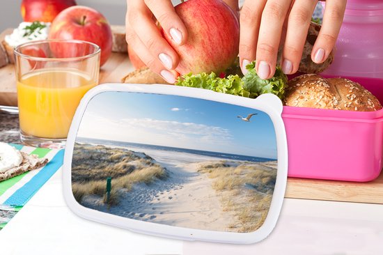 Lunch box Rose - Lunch box - Boîte à pain - Dune - Mouette - Plage - Mer - Soleil - 18x12x6 cm - Enfants - Fille