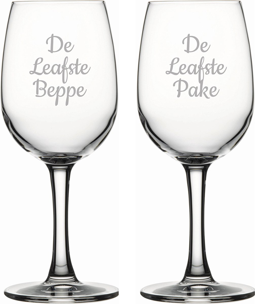 Gegraveerde witte wijnglas 26cl De Leafste Pake-De Leafste Beppe
