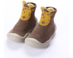 Baby-Slofje soksloffen giraffe voor baby's - bruin