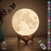 Lampe Moon Moon - Lampe Moon imprimée en 3D - LED 16 couleurs avec télécommande - À utiliser pendant le chargement! - Support en bois - Rechargeable USB dimmable - Lampe de nuit - Lampe d'ambiance - Lampe de lecture - Diamètre 18 cm