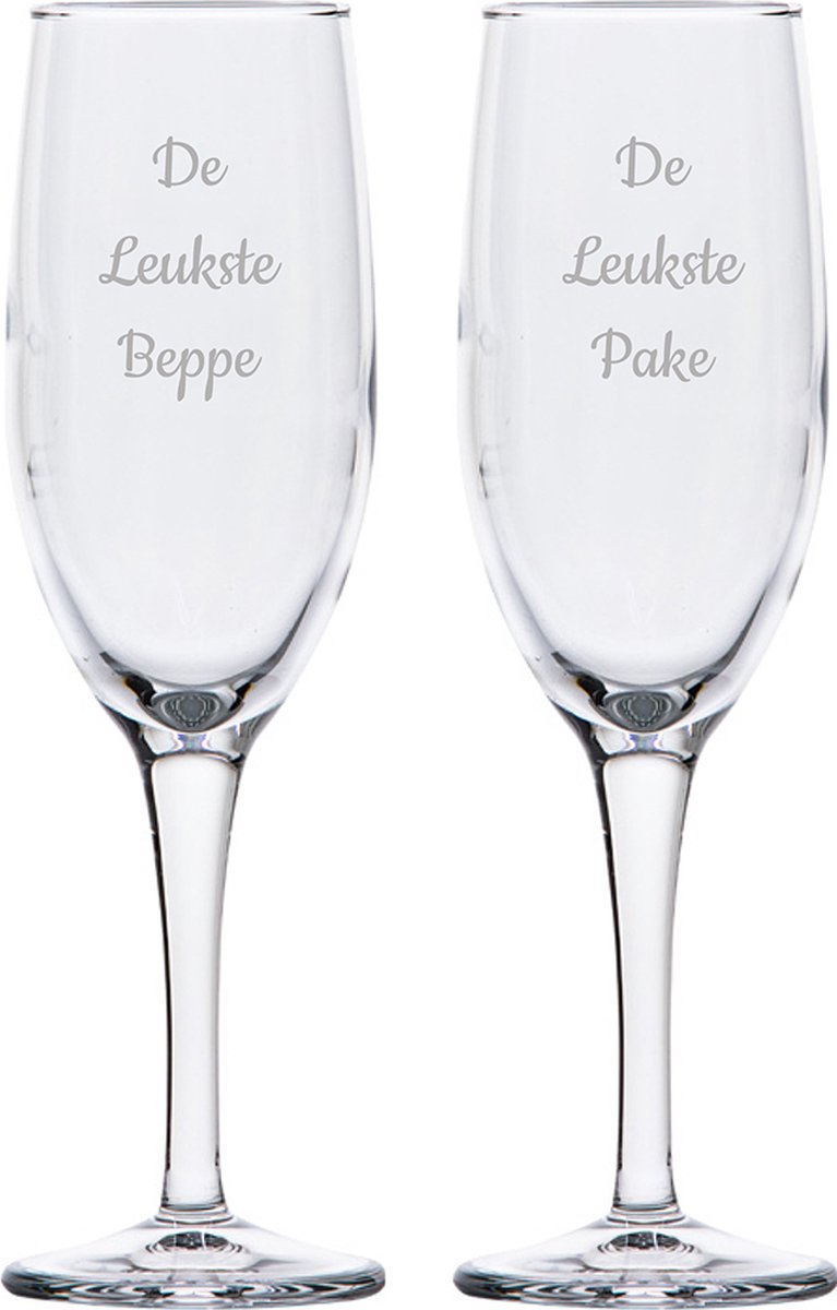 Gegraveerde Champagneglas 16,5cl De Leukste Pake- De Leukste Beppe
