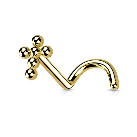 Piercing titanium kruis met bocht gold plated 0.8x6