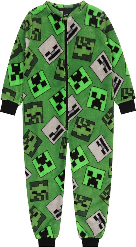 Minecraft - Eendelige pyjama / jumpsuit voor jongens, groen, rits, onesie