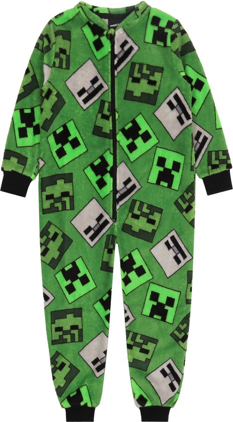 Minecraft - Eendelige pyjama / jumpsuit voor jongens, groen, rits, onesie / 134-140