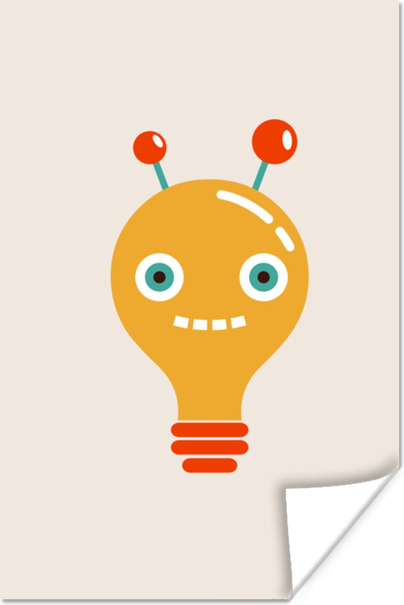 Poster kinderen - Robot - Gloeilamp - Gezicht - Antenne - Kinderkamer decoratie - 20x30 cm