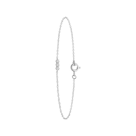 Lucardi Dames Zilveren armband met drie zirkonia stenen - Armband - 925 Zilver - Zilverkleurig - 18 cm