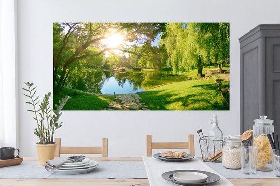 Stickers muraux - Sticker Foil - Arbres - Lac - Soleil - Herbe - Nature - 120x60 cm - Film Adhésif - Stickers muraux Chambre d'Enfant - Papier Peint Auto Adhésif