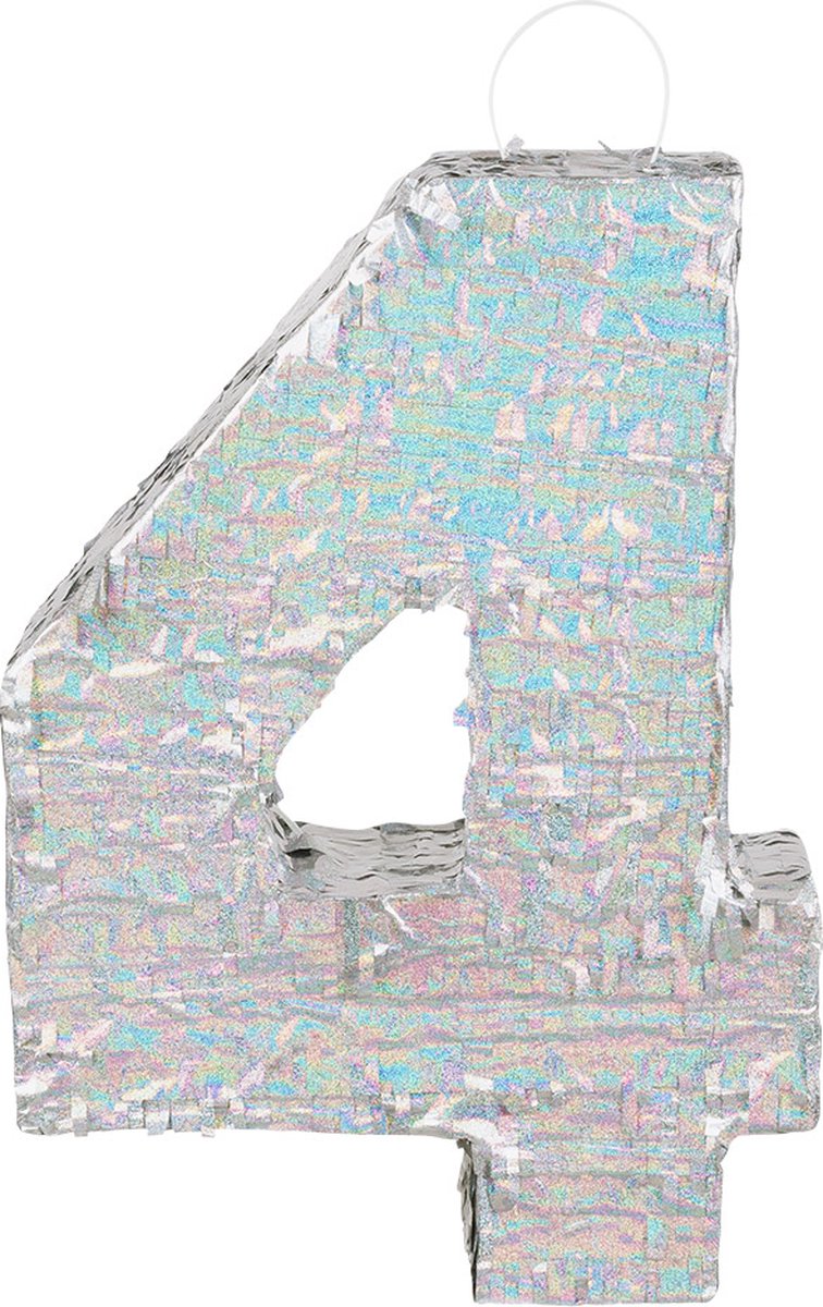 Boland - Piñata Holo '4' 4 Zilver - Verjaardag, Kinderfeestje, Themafeest