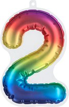 Boland - Folieballon sticker '2' regenboog Multi - Regenboog - Verjaardag - Jubileum - Raamsticker - Kinderfeestje