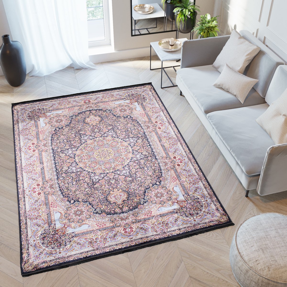 Tapiso Victoria Vloerkleed Vintage Laagpolig Antislip Tapijt Maat- 140x200 Kleurrijk 1