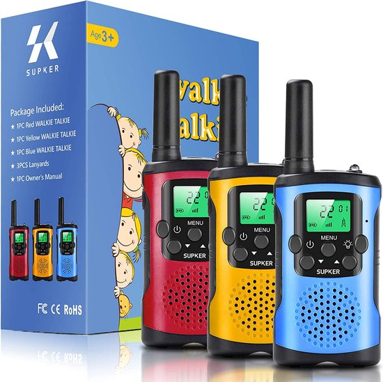 3PCS Talkie Walkie Enfant 8 Canaux Radio Écran LCD avec Lampe