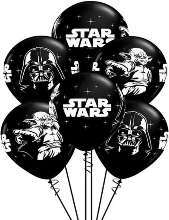Star Wars - Ballonnen - Latex - 6 Stuks - Yoda - Darth Vader - Use the force - Zwart met wit - Kinderfeestje - Partijtje - Verjaardag - Decoratie - Versiering - Ruimtevaart - Kinderen