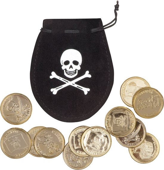 Boland - Set Piratenzakje met 12 munten - Kinderen en volwassenen - Unisex - Piraat - Piraten