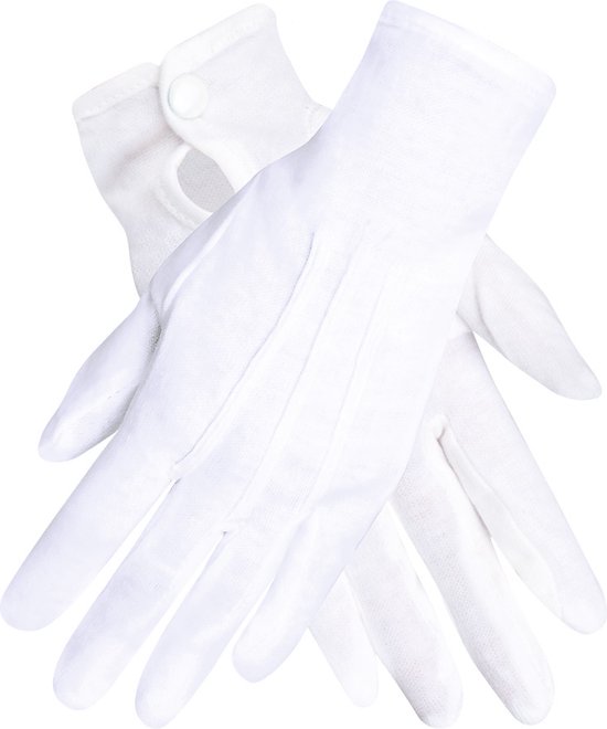 Boland - Handschoenen pols met drukknop wit XL Wit - Volwassenen - Unisex - Goochelaar - Kerst- Sinterklaas- Glitter and Glamour
