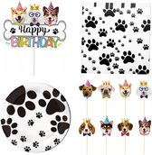 47-delige set Happy Birthday dogs met taart en cupcake prikkers, servetten en bordjes - hond- dier - huisdier - verjaardag - feest - party