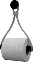 Porte-rouleau de papier toilette en cuir ' Triangle' - avec ventouse et vis - Handles and more® | VINTAGE BLACK - porte-rouleau : Roundwood - pommeau : Zwart