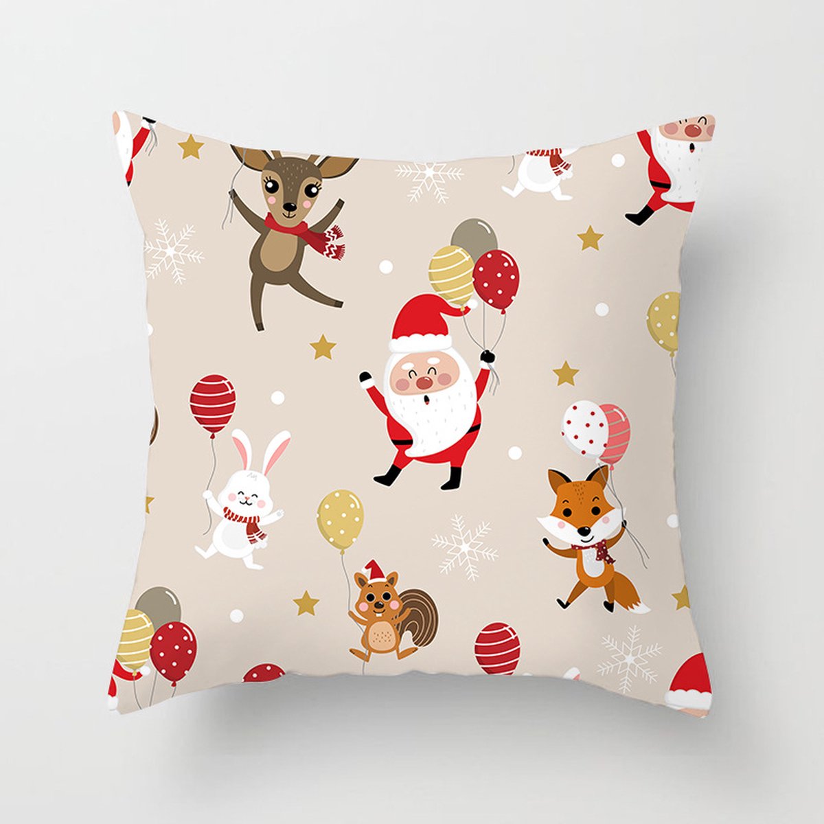 Without Lemon - Kerst Kussenhoes - Beige Kerstman en Dieren - Kerst kussen - Kerstdagen - Feestdagen - Kerst - Decoratie - Woondecoratie - Kussenslopen - December - Cadeau