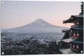 WallClassics - Tuinposter – Chureito Pagoda - Japan - 90x60 cm Foto op Tuinposter  (wanddecoratie voor buiten en binnen)