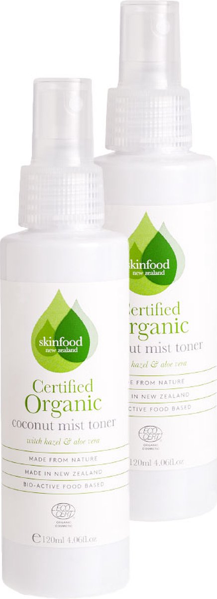 SKINFOOD NZ Skincare Coconut Organic Mist Toner - Voor Alle Huidtypes - Vegan & Dierproefvrij - 2 x 120ml