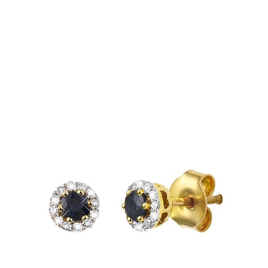 Diamond Luxury - Boucles d'oreilles en or jaune avec saphir et 24 diamants
