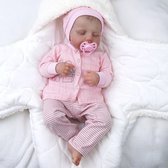 Poupée Reborn baby 'Mae' - 50 cm - Fille endormie - Vinyl souple - Tenue, biberon et tétine - Dans boîte cadeau