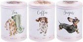 Wrendale Designs Set de 3 pots de Bocaux de conservation en étain pour thé, Coffee , sucre, A Dog's Life