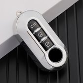 Zachte TPU Sleutelcover - Zilver Chroom Metallic - Sleutelhoesje Geschikt voor Fiat 500 / 500L / 500X / 500C / Abarth / Panda / Punto / Stilo - Sleutel Hoesje Cover - Auto Accessoires