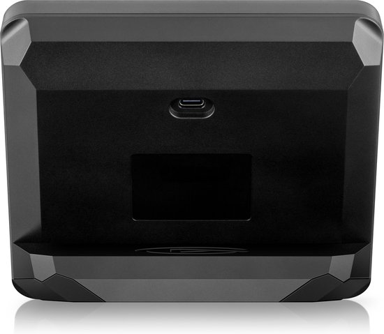 Achterkant van de zwarte Stream Deck+ met USB-C poort.