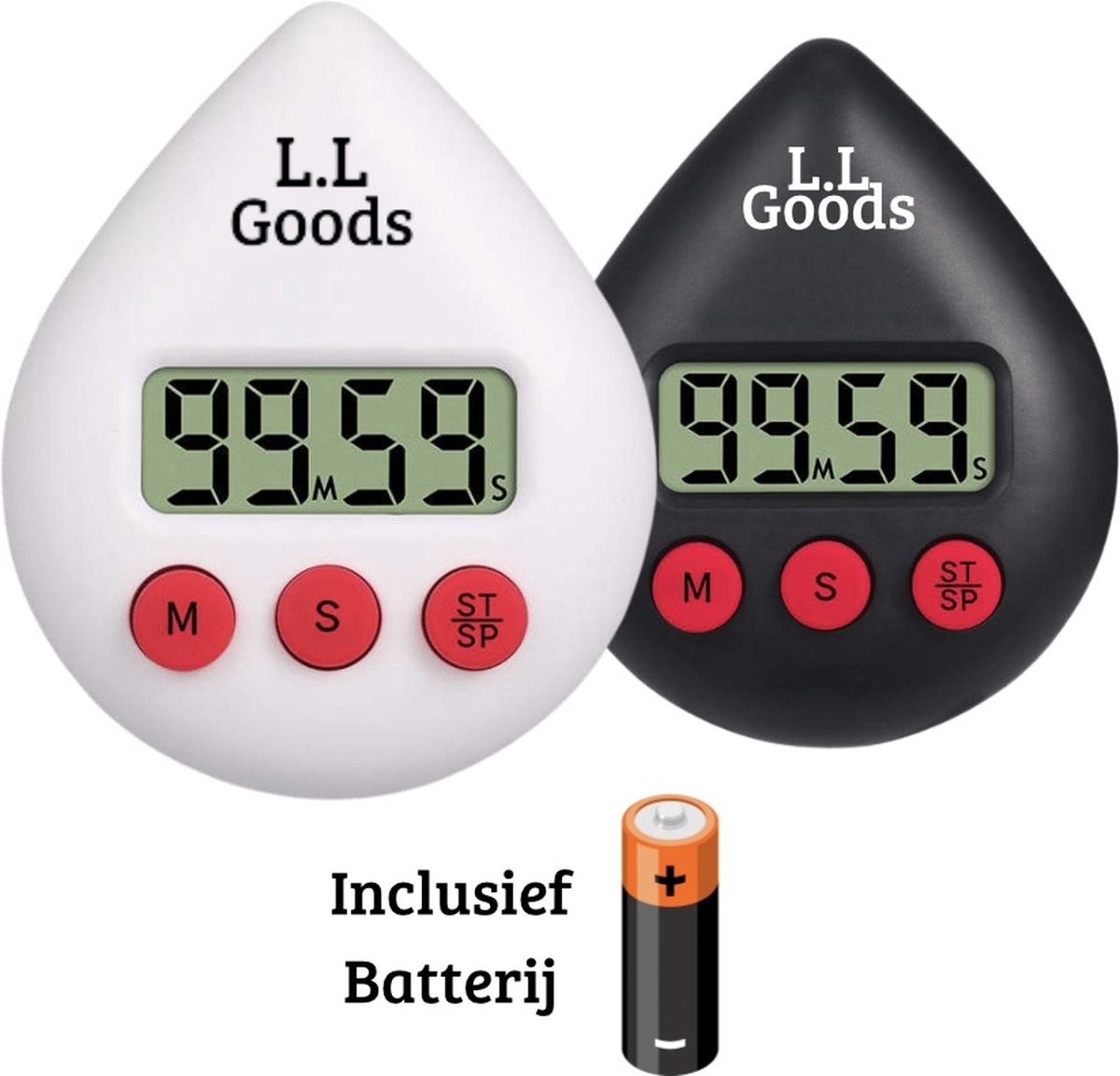 LL goods - douche timer - twéé stuks - douche wekker - shower timer -kookwekker - inclusief batterijen - zuignap - magneet - wit