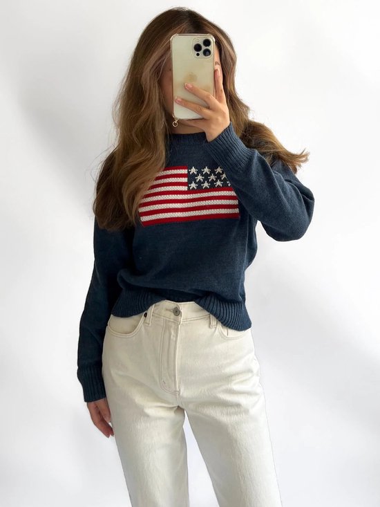 Trui USA navy, gebreide trui, knitwear sweater one size | bol.com