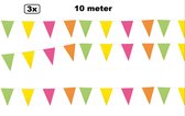 3x Vlaggenlijn multi 10 meter - 1 kleur - vlaglijn festival feest party verjaardag thema feest kleur