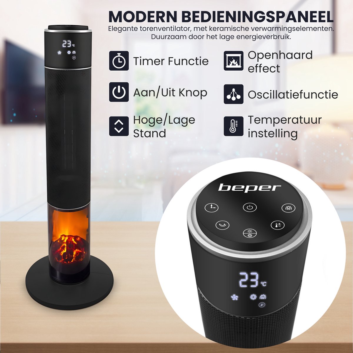 Beper Torenventilator Verwarming 2 In 1 2000 Watt Keramisch 