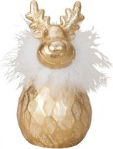 Moderne eland goud met witte veren boa - hoogte = 16.5cm